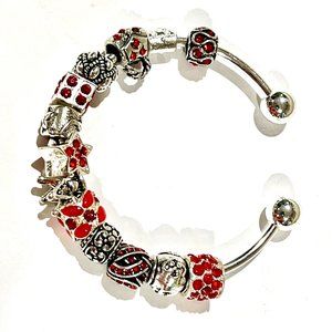 RED RHINESTONE EUROPEAN BANGLE BRACELET